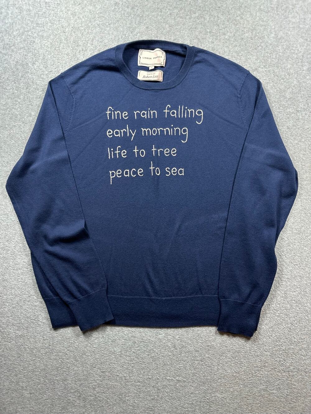 Lingua Franca Robert Lax Fine Rain Falling Sweatshirt Women's Size XL Navy Blue